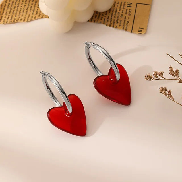 Women's Heart Silver Hoop Earrings