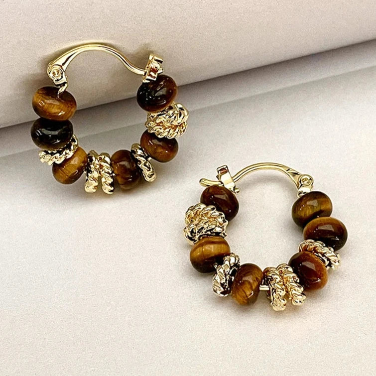Women's Tiger Eye Hoop Earrings