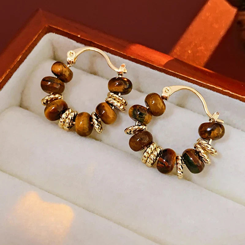 Women's Tiger Eye Hoop Earrings