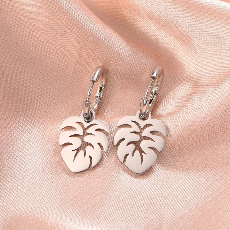 Silver Palm Leaf Hoop Earrings