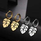 Silver Palm Leaf Hoop Earrings