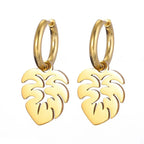 Gold Palm Leaf Hoop Earrings