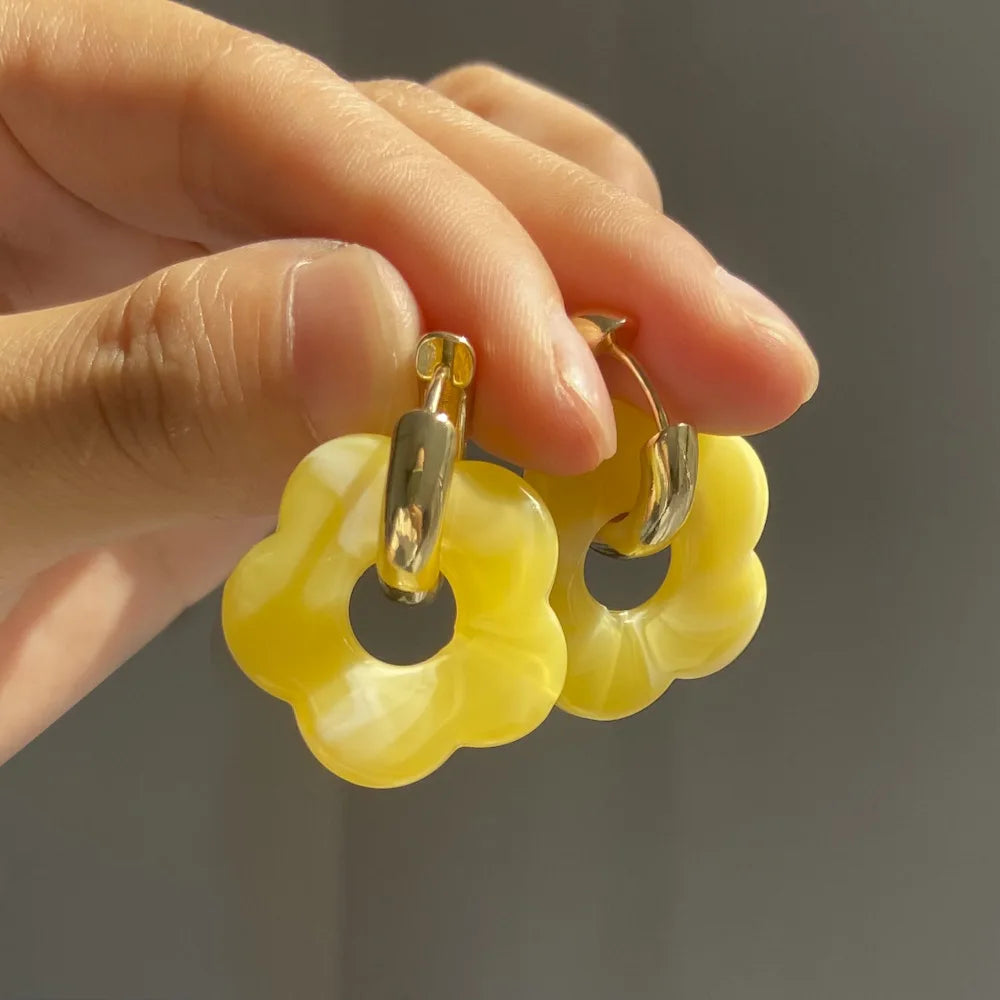 Flower Resin Hoop Earrings