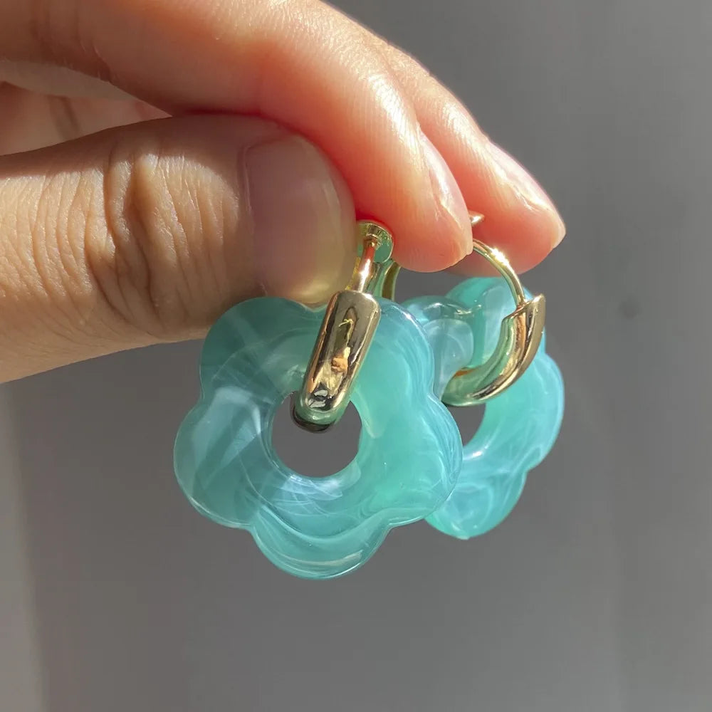 Flower Resin Hoop Earrings