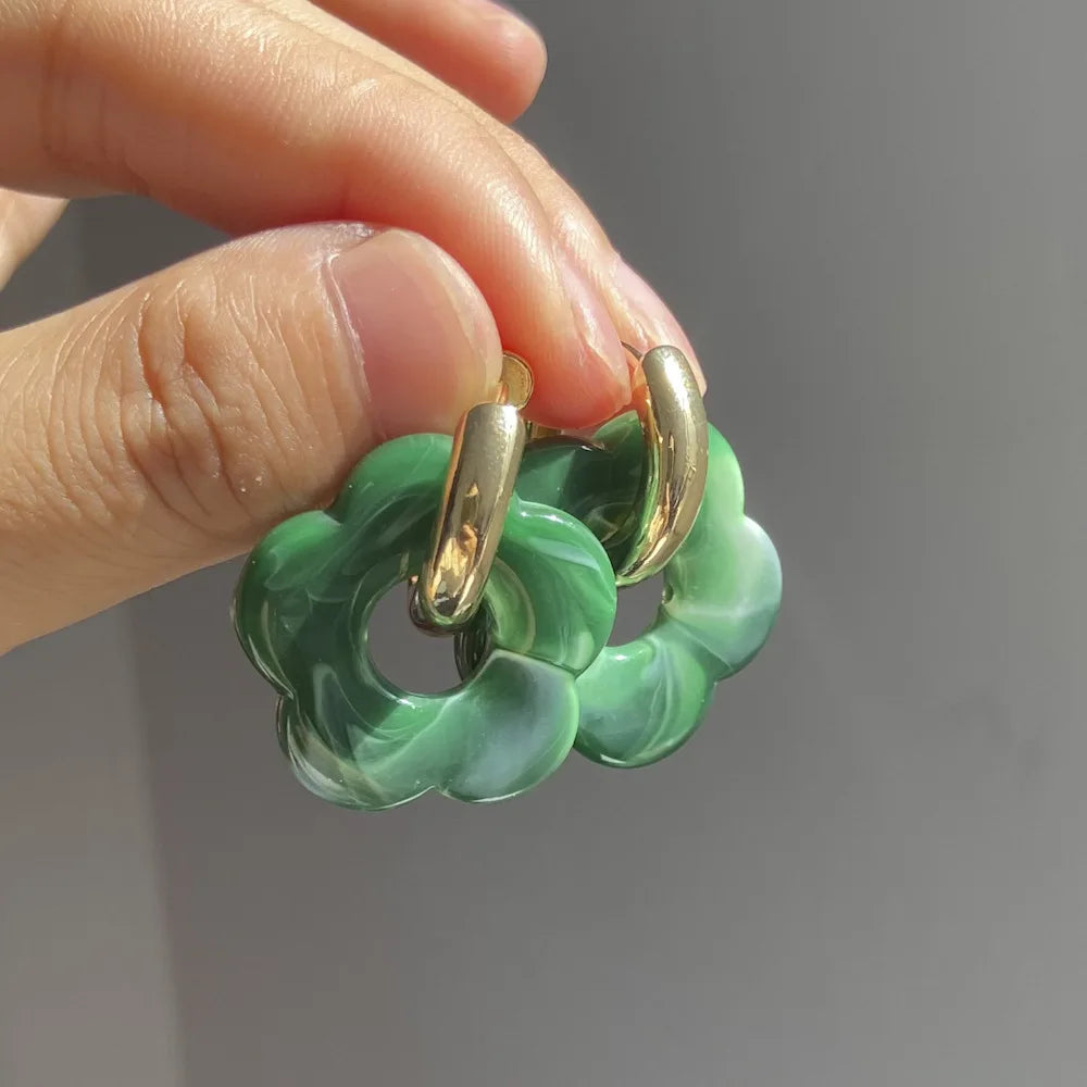 Flower Resin Hoop Earrings