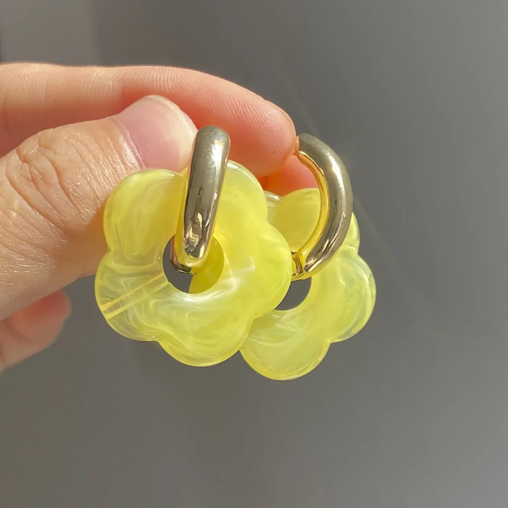 Flower Resin Hoop Earrings