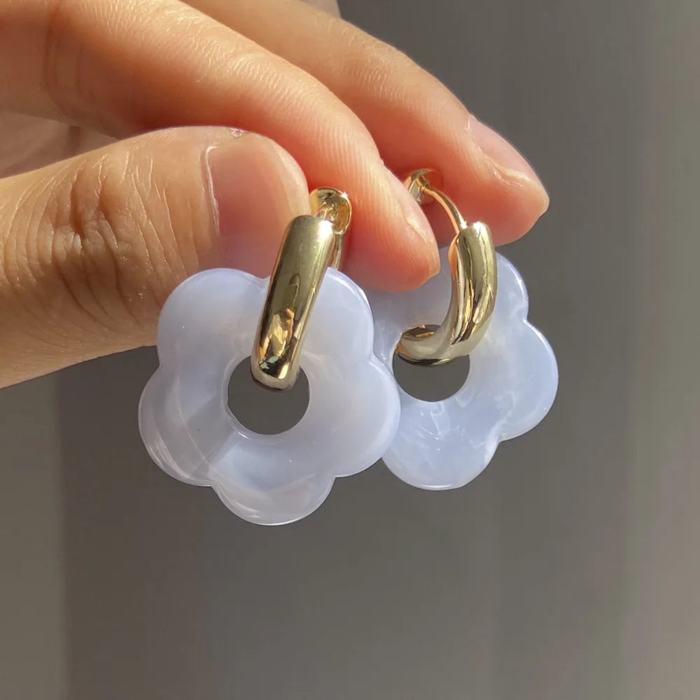 Flower Resin Hoop Earrings