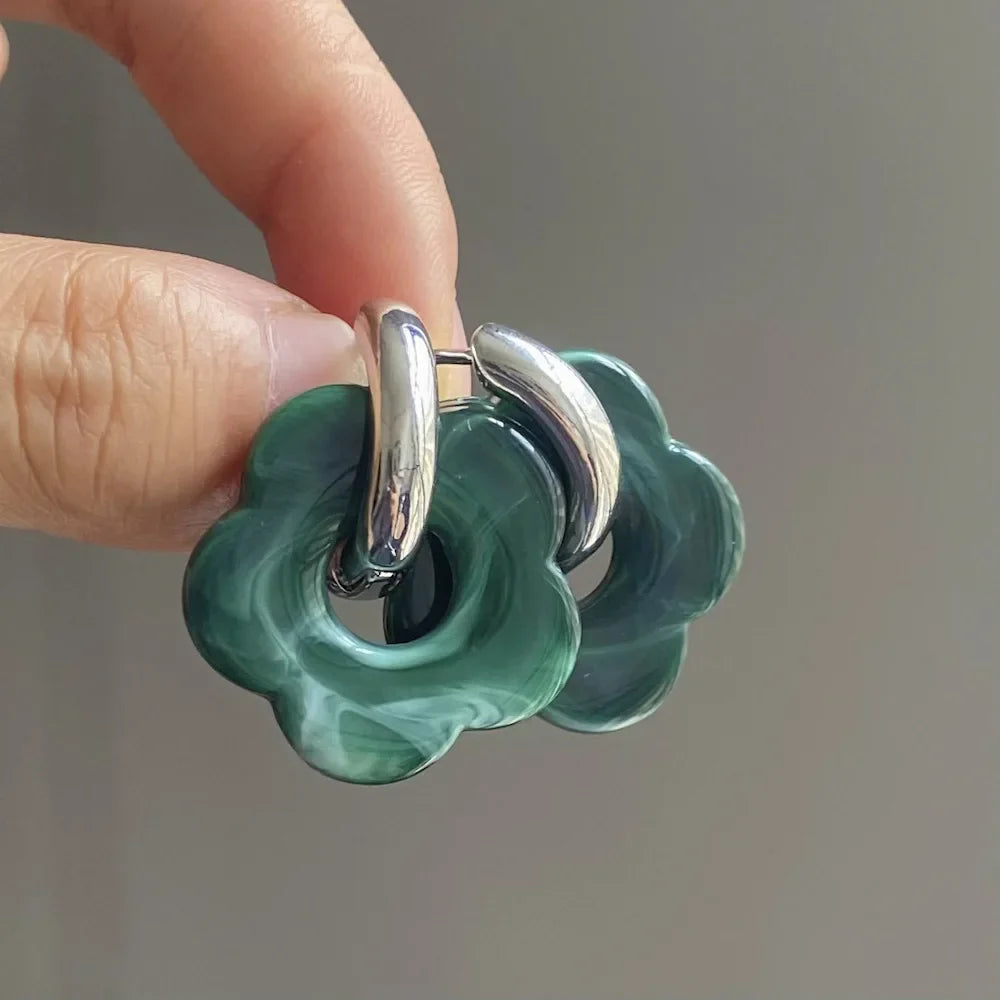 Flower Resin Hoop Earrings