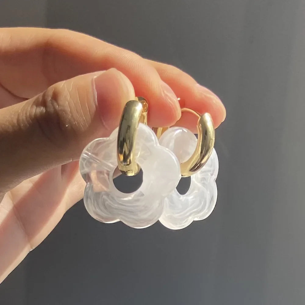 Flower Resin Hoop Earrings