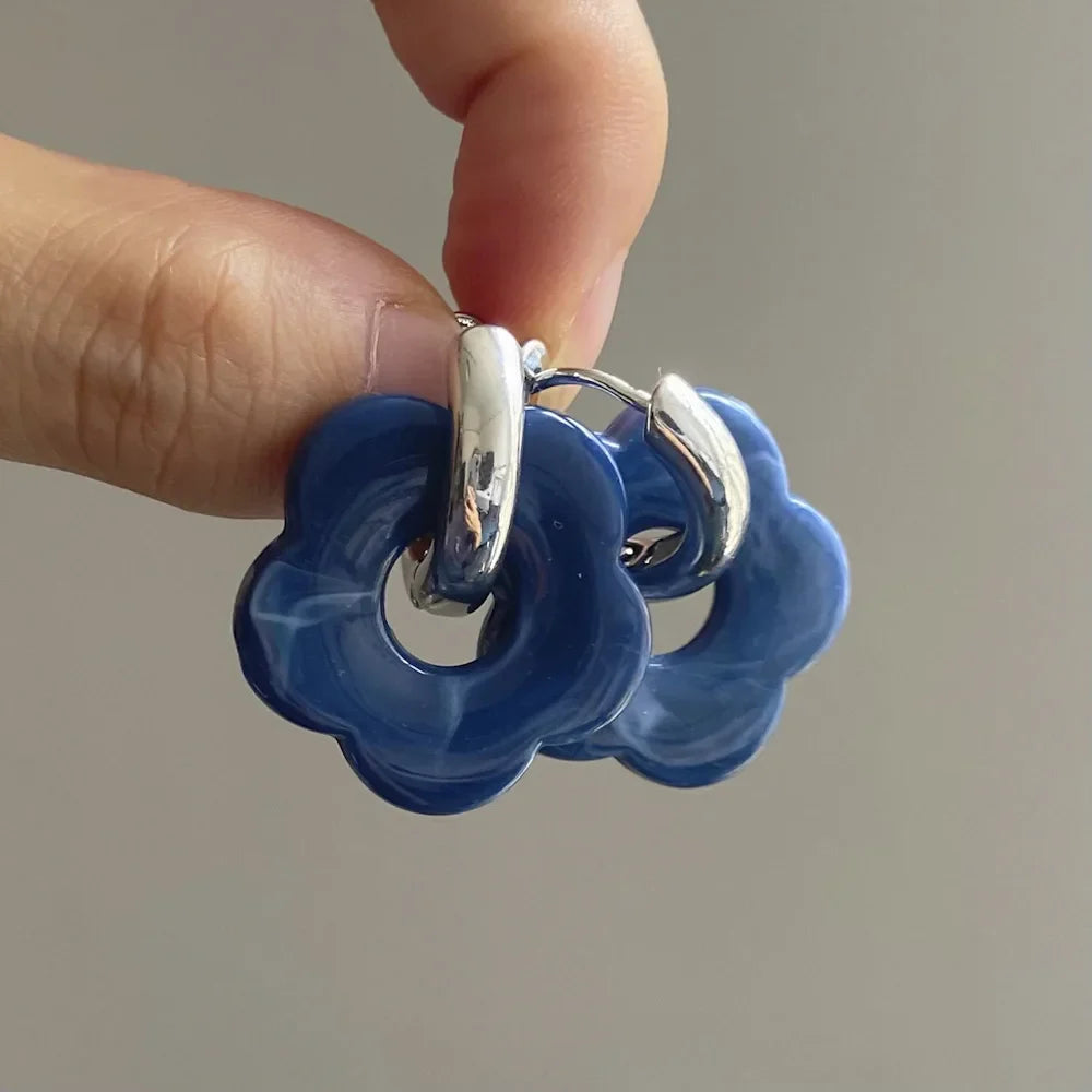 Flower Resin Hoop Earrings