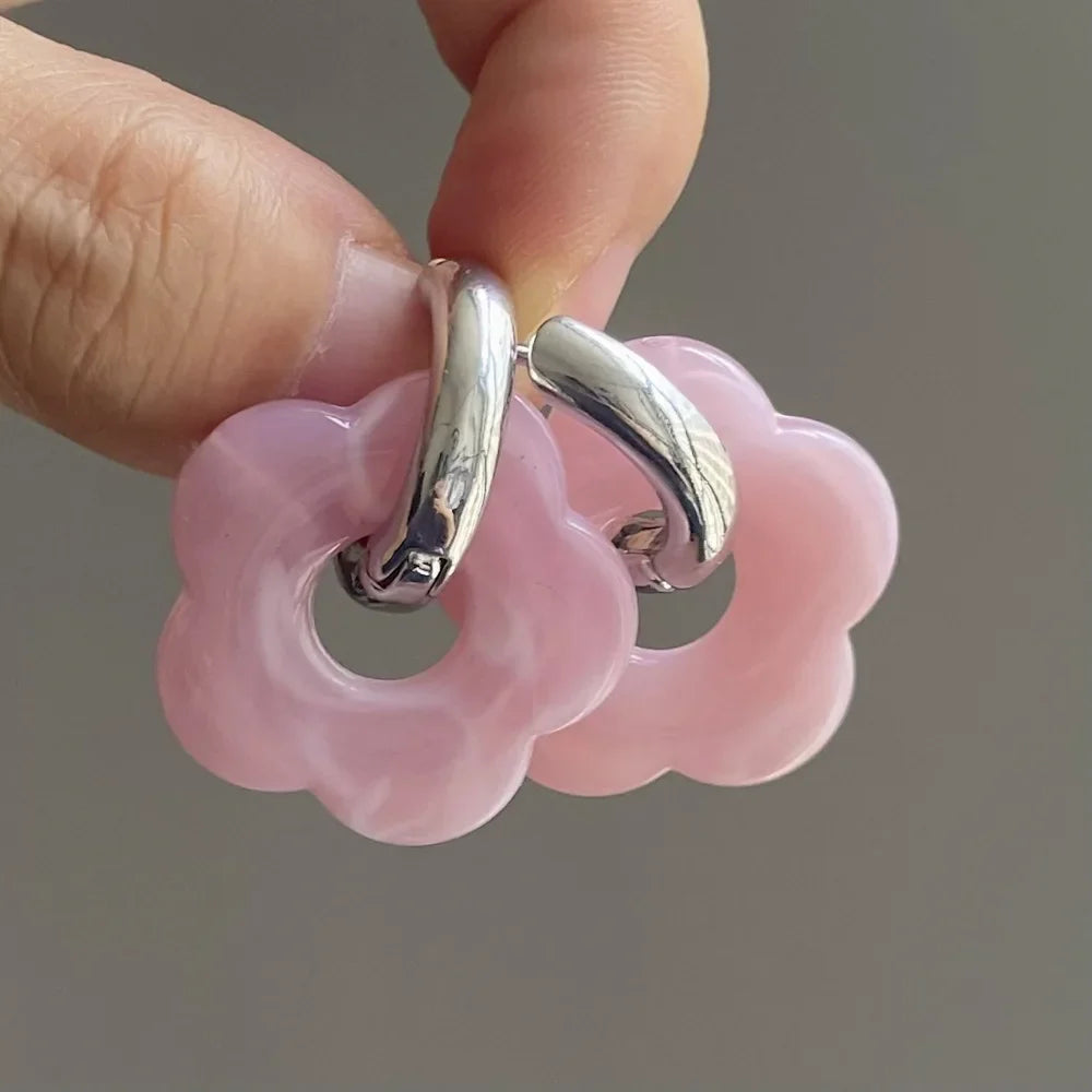 Flower Resin Hoop Earrings