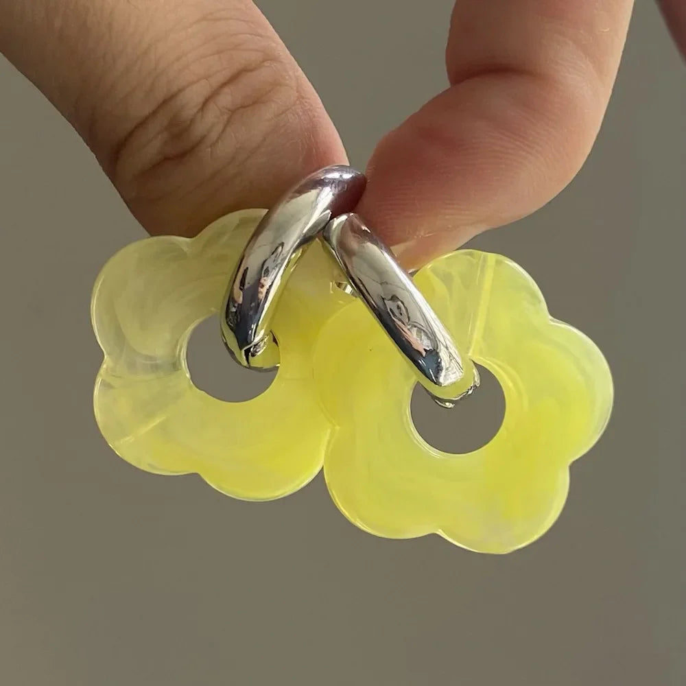 Flower Resin Hoop Earrings