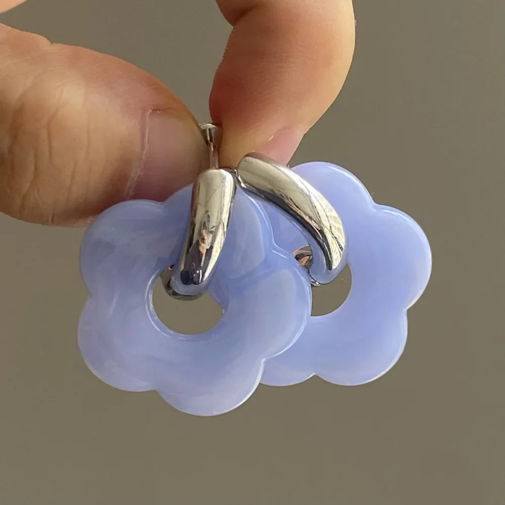 Flower Resin Hoop Earrings