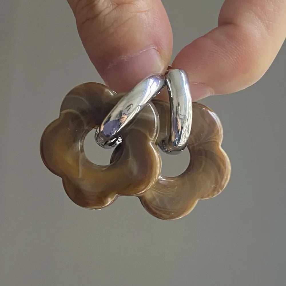 Flower Resin Hoop Earrings