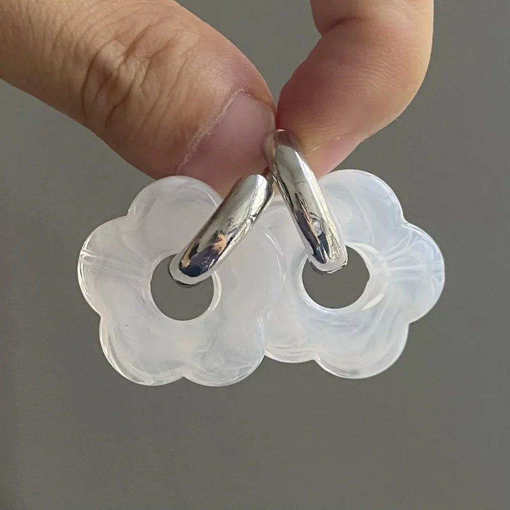 Flower Resin Hoop Earrings