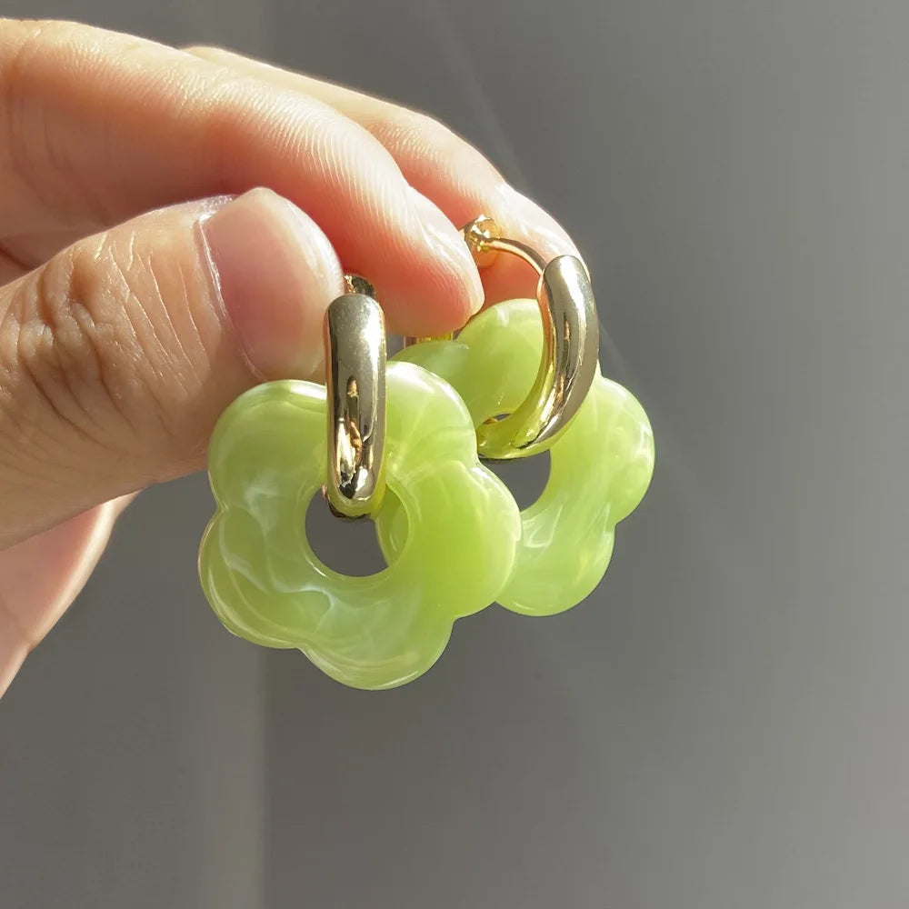 Flower Resin Hoop Earrings