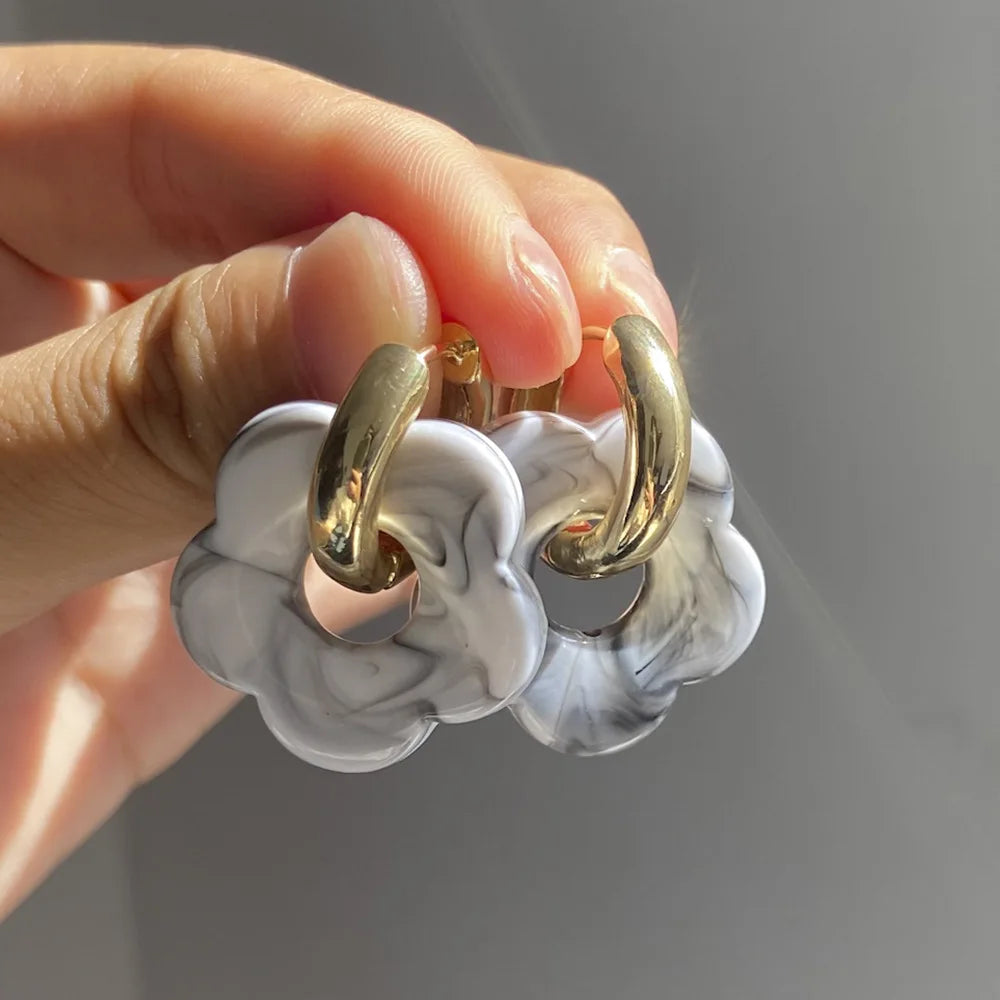 Flower Resin Hoop Earrings
