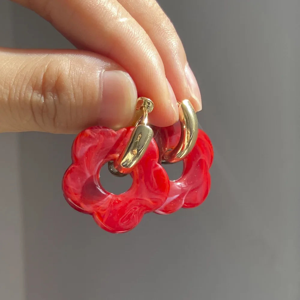 Flower Resin Hoop Earrings