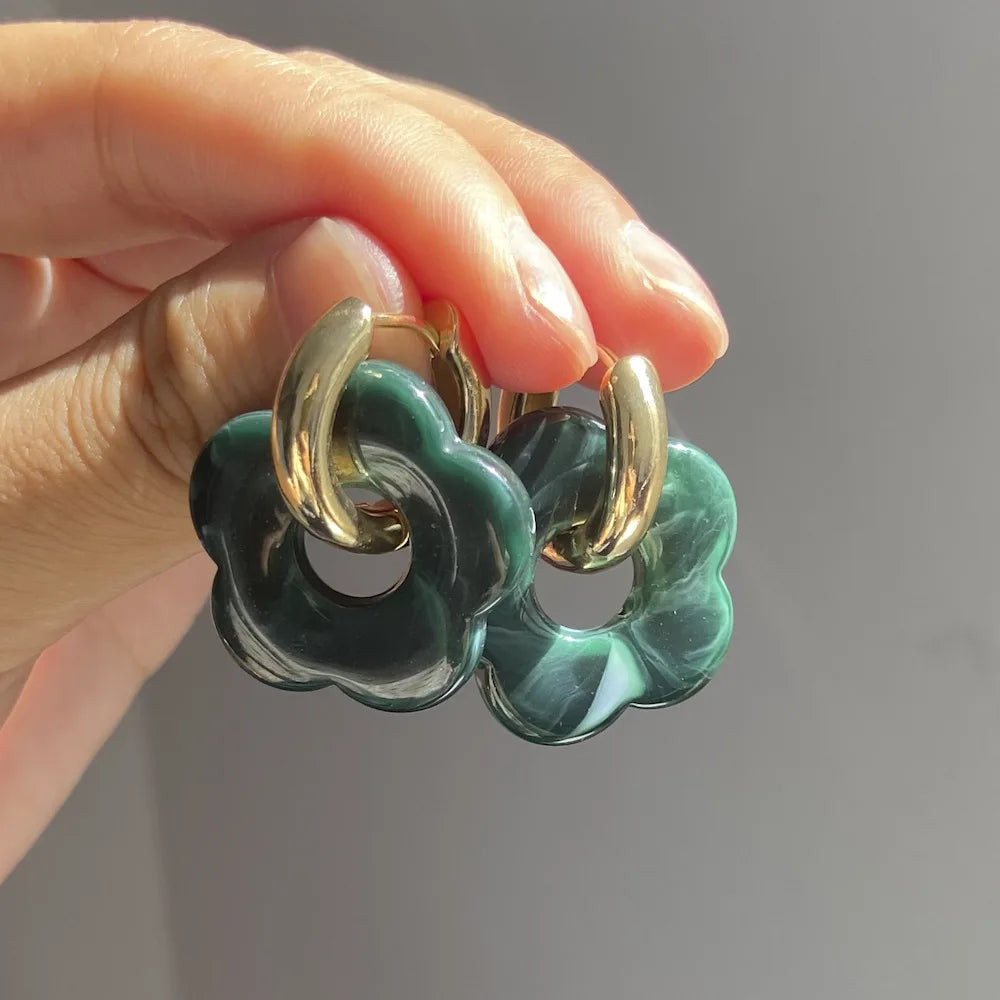 Flower Resin Hoop Earrings