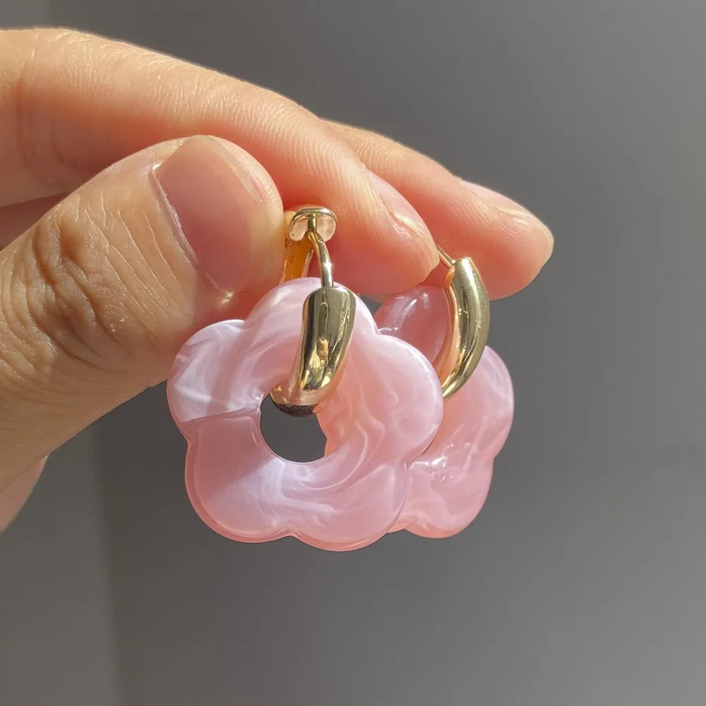 Flower Resin Hoop Earrings