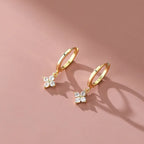 Gold Flower Zircon Hoop Earrings