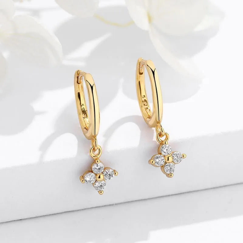 Gold Flower Zircon Hoop Earrings