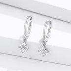 Silver Flower Zircon Hoop Earrings