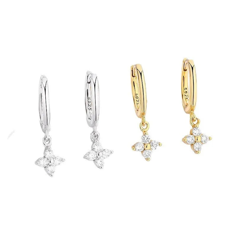 Gold Flower Zircon Hoop Earrings