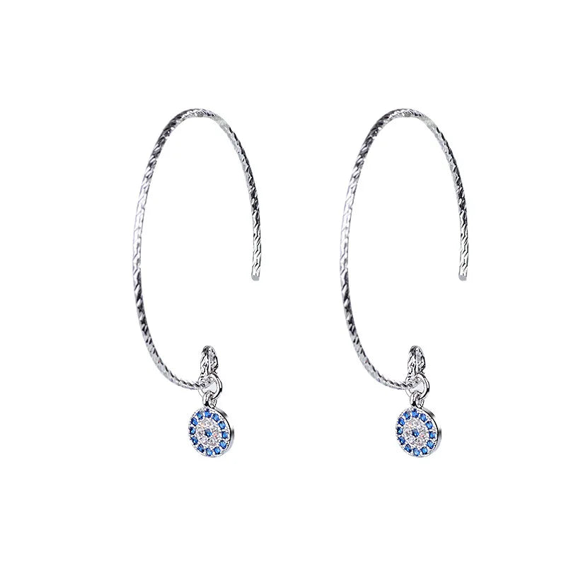 Blue Turkish Crystal Evil Eye Hoop Earrings