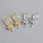 Palm Tree Hoop Earrings with Silver Zircon