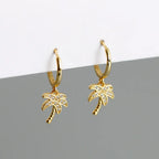 Palm Tree Hoop Earrings with Gold Zircon