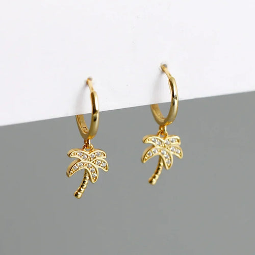Boucles d'Oreilles Créoles Palmier avec Zircon or