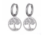 Boucles d'Oreilles Créoles Pendantes Arbre de Vie Femme argent