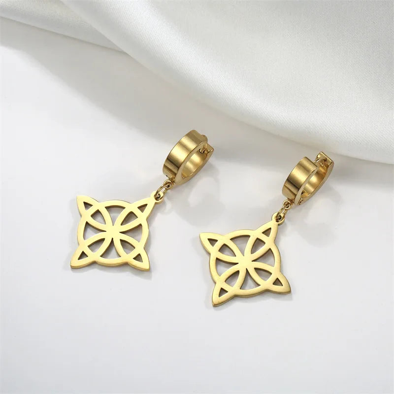 Dangling Hoop Earrings Witch's Knot Protection Wiccan Woman gold