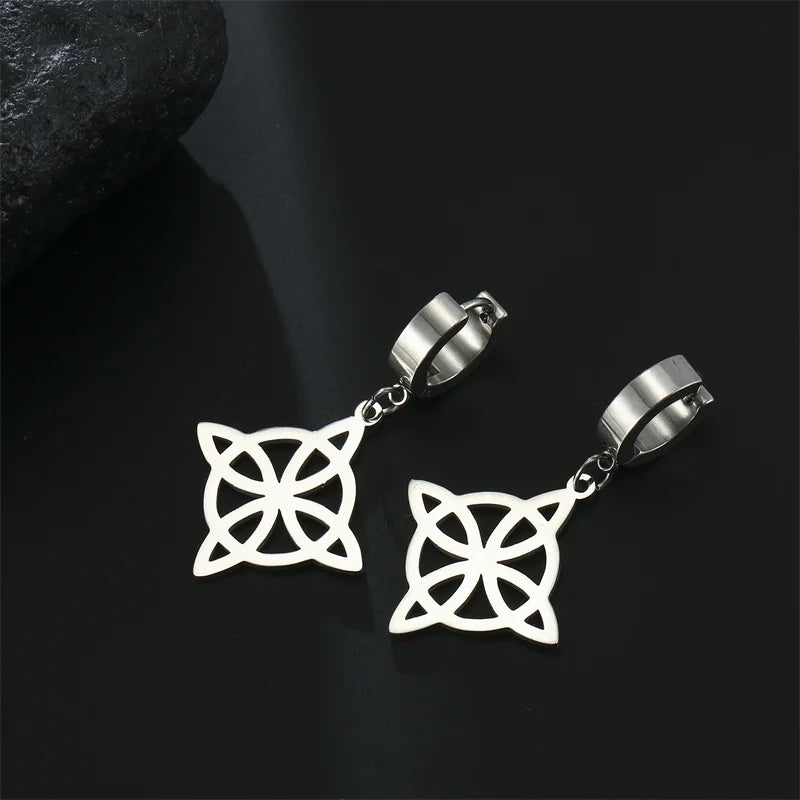 Dangling Hoop Earrings Witch's Knot Protection Wiccan Woman silver