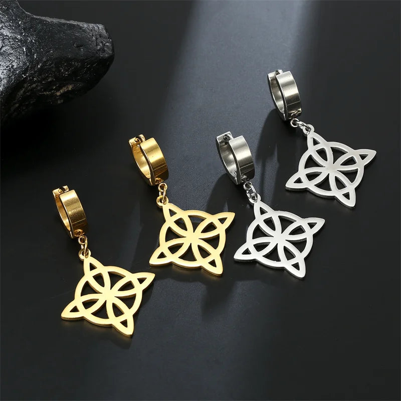Dangling Hoop Earrings Witch's Knot Protection Wiccan Woman gold