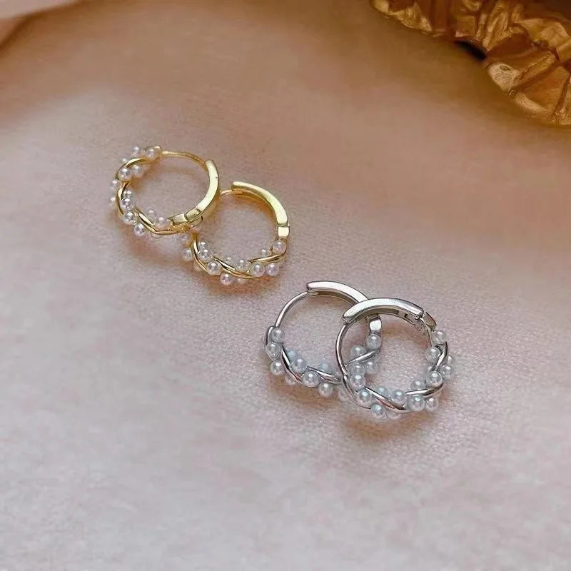 Silver Pearl Hoop Earrings for Women
