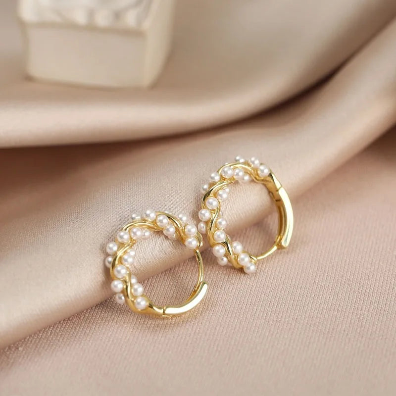 Gold Pearl Hoop Earrings for Women