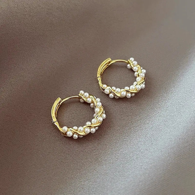 Gold Pearl Hoop Earrings for Women