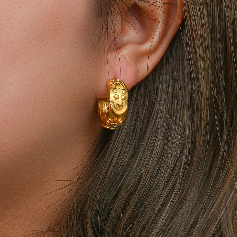 Boucles d'Oreilles Créoles Rétros Soleil or