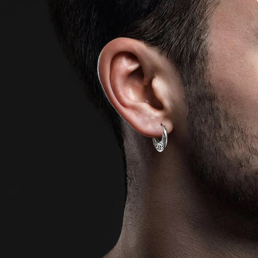 Nordic Viking Silver Hoop Earrings