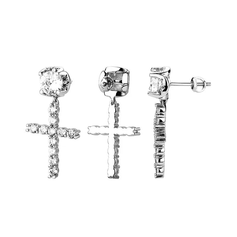 Discrete Cross Earrings Men Women silver style 2