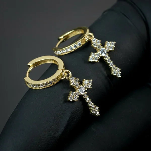 Discrete Cross Earrings Men Women gold style 2