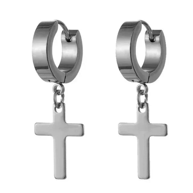 Men Women Cross Earrings silver