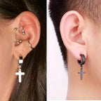Men Women Cross Earrings black silver
