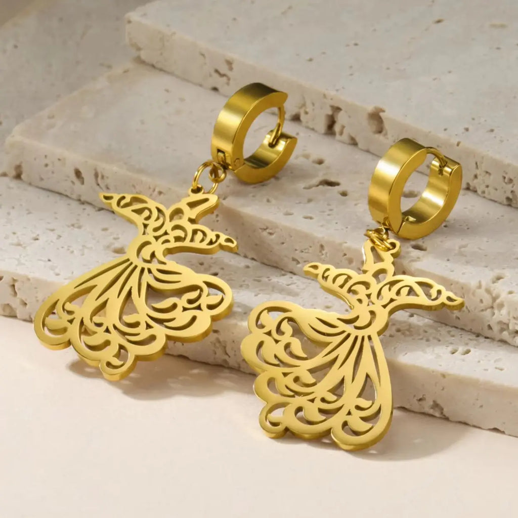 Boucles d'oreilles pendantes pour femme Ramadan arabe or