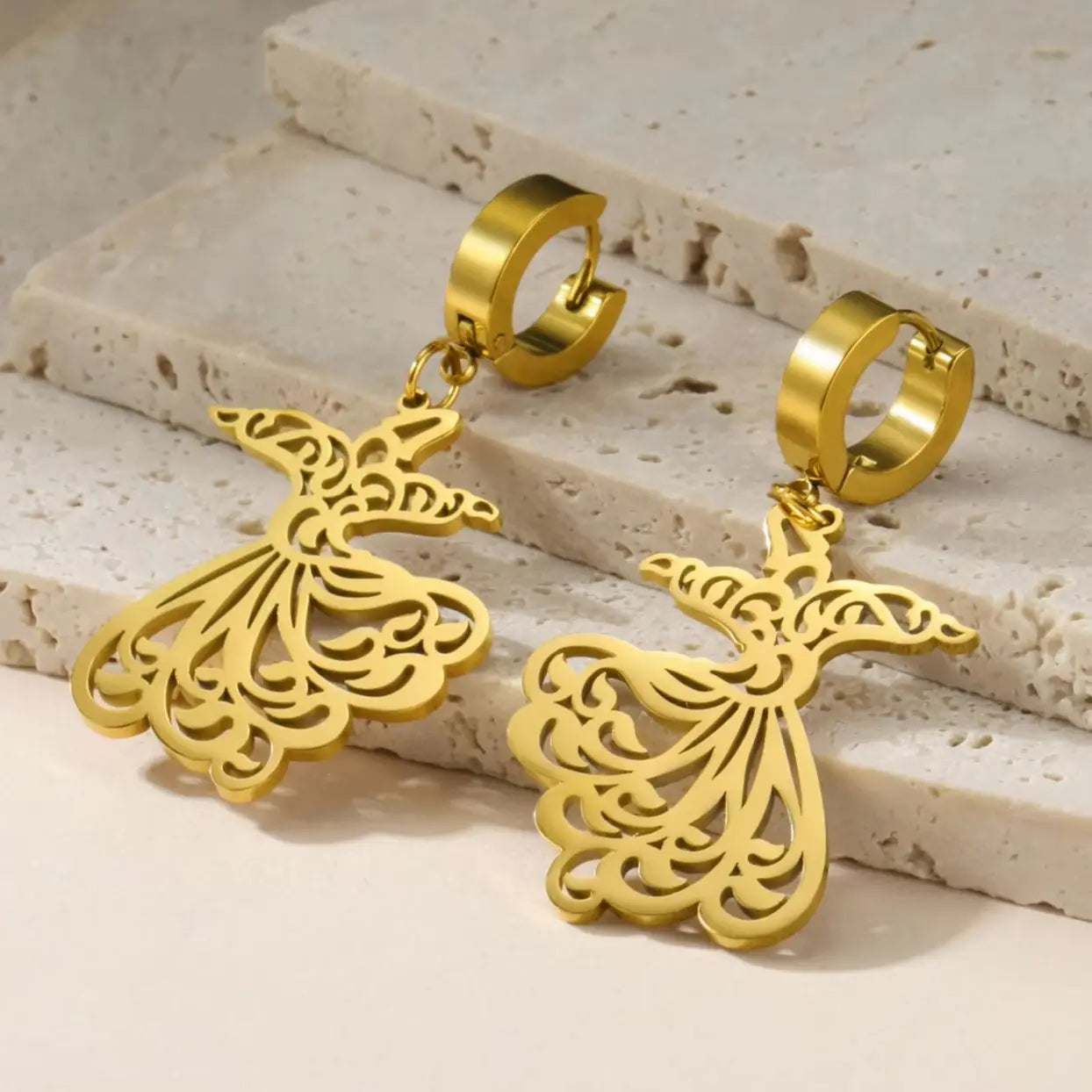 Boucles d'oreilles pendantes pour femme Ramadan arabe or