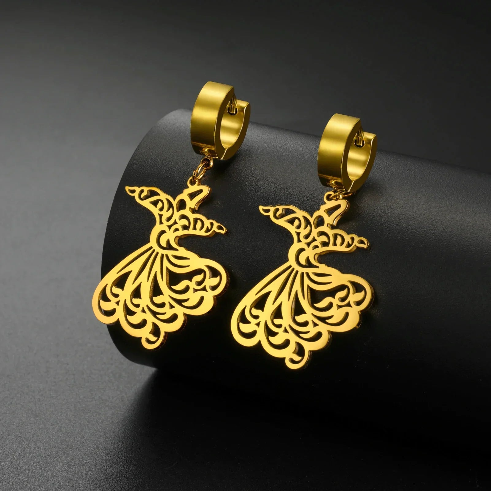 Boucles d'oreilles pendantes pour femme Ramadan arabe or