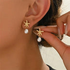 Boucles d'oreilles dorées coquillage étoile de mer et perle