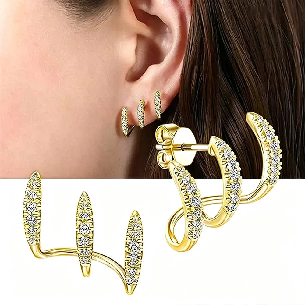 Elegant earrings with three-prong rhinestones 